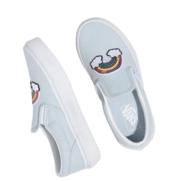 VANS SLIP-ON LIGHT BLUE SEQUINED RAINBOW ON FRONT WOMENS 8.5 JUNIORS 7 EU 39 - Picture 2 of 13